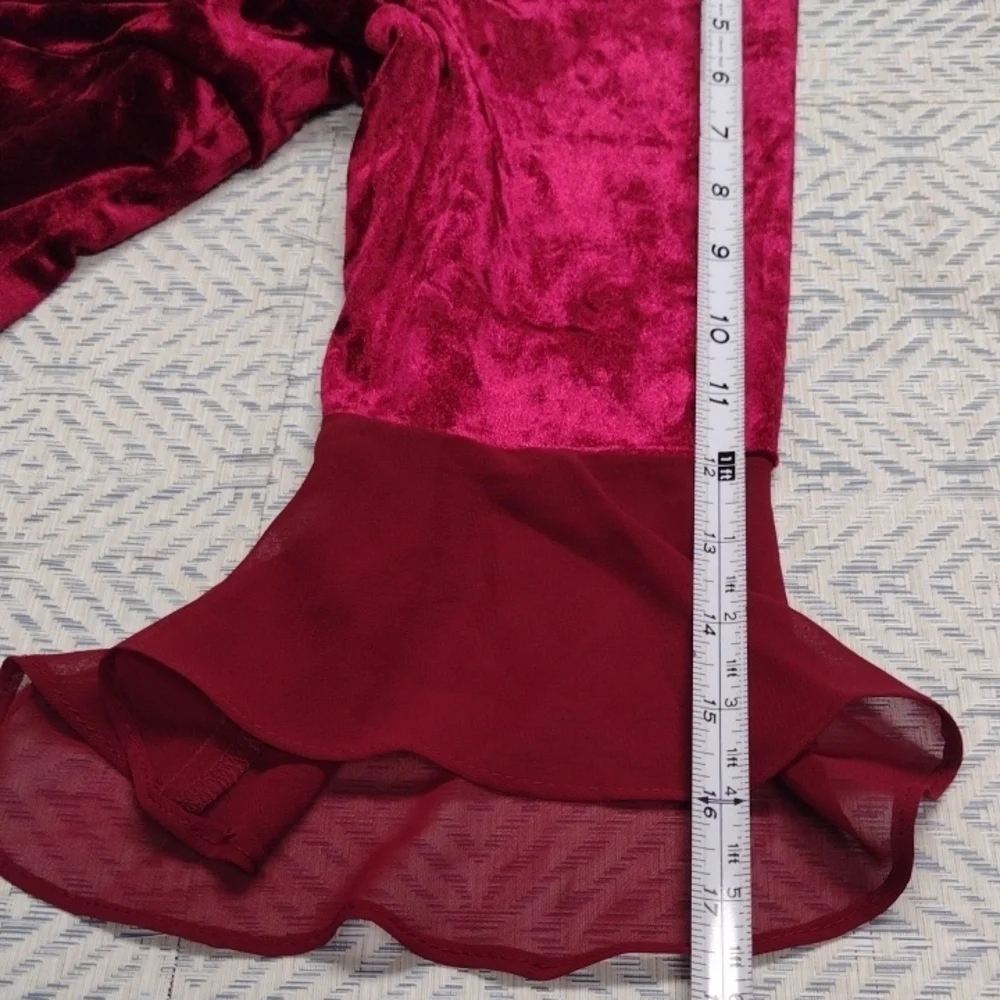 NEW Luxurious Velvet Long Sleeve Dress in Deep Red,Wedding Guest, Party Guest - Picture 11 of 12